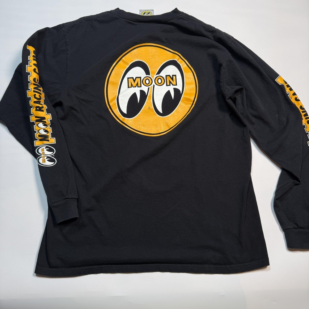 Moon Racing Cams Shirt Mens Large Black Long Sleeve Logo Graphic Tee Hot Rod